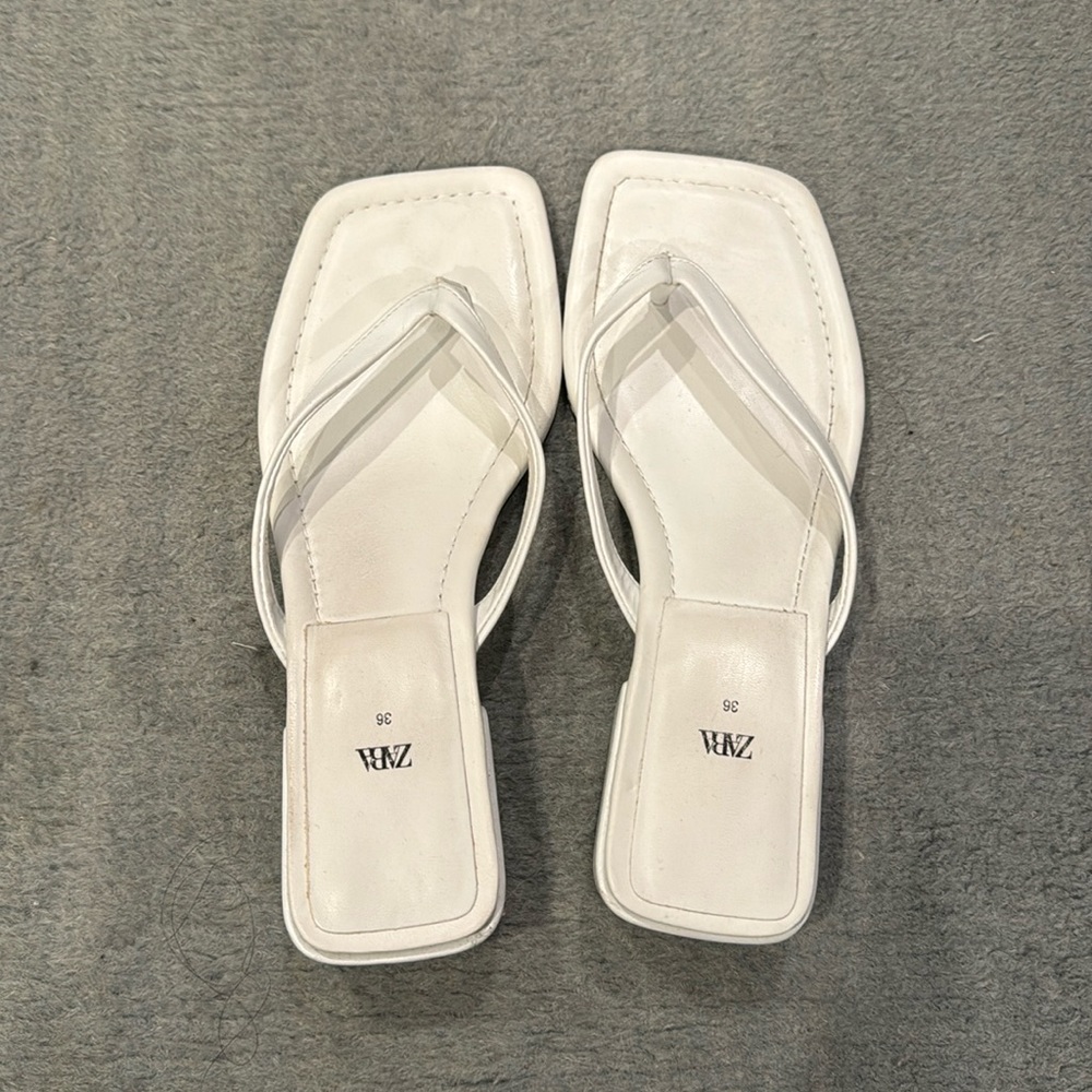Zara white thong sandals, sz 36